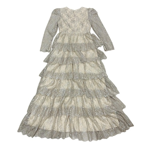 Antonio Melani Born on Fifth Silver Metallic Lace Long Sleeve Tiered Dress NEW - Picture 10 of 14